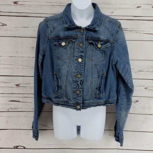 Cato cropped small Button up cotton denim Jean jacket - Picture 2 of 8